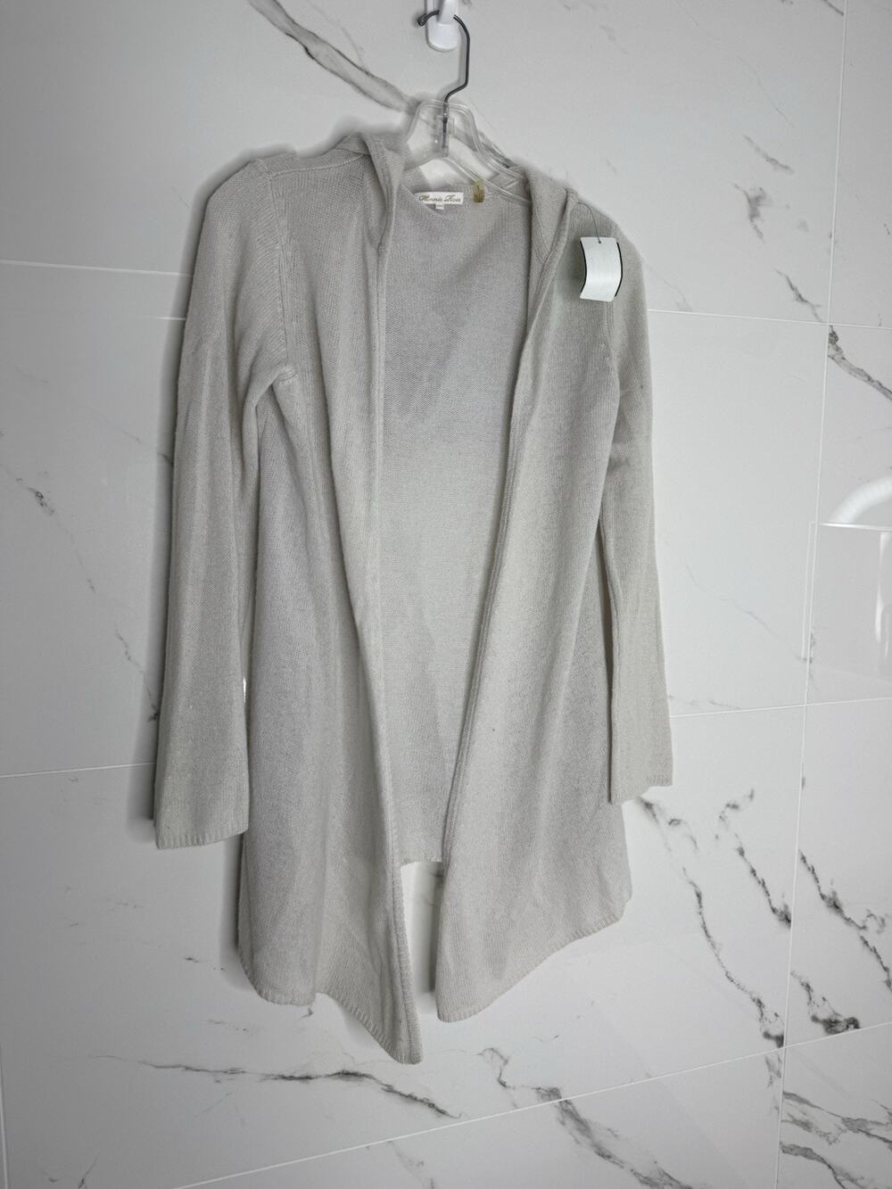 Minnie Rose Light Gray Minimalist Cashmere Open Duster w/ Hoodie Size XS